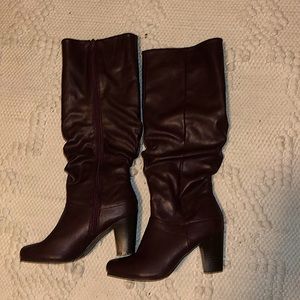 high rise maroon healed boots